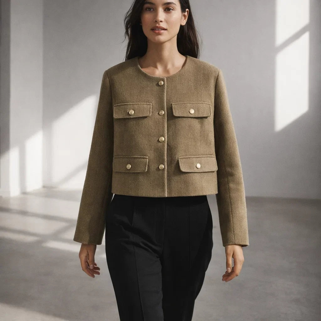Aurelia Women's Wool Cropped Sweater Jacket - Warm Winter Outerwear