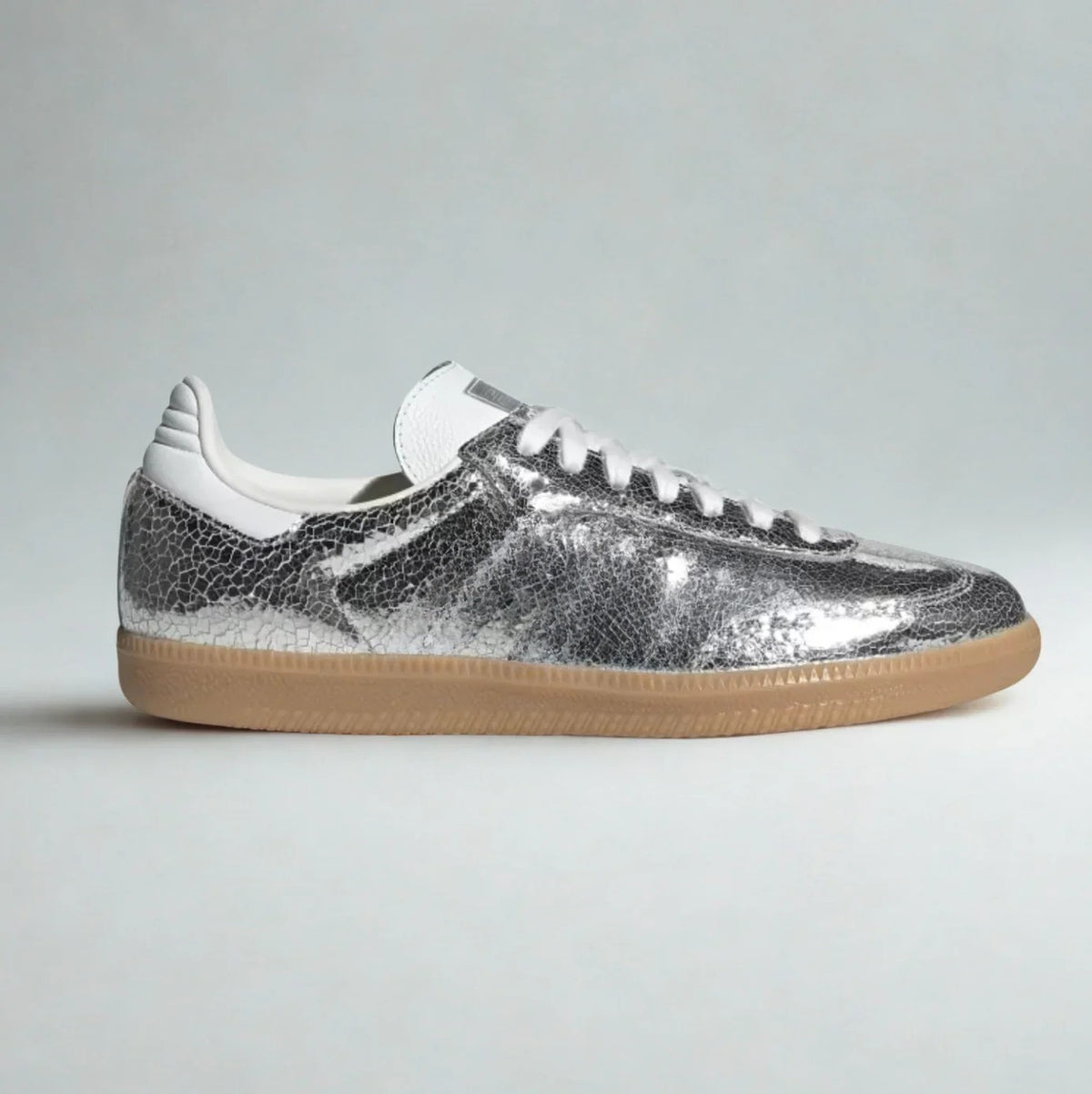 Sneakers Women's Silver Metallic Cracked Leather
